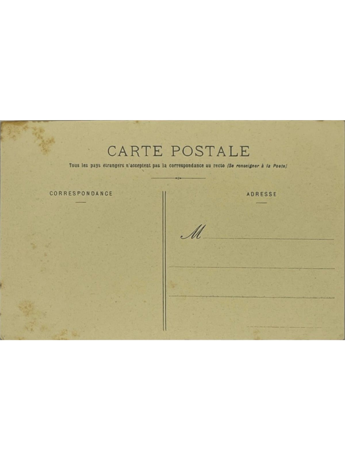 Verso de la carte postale