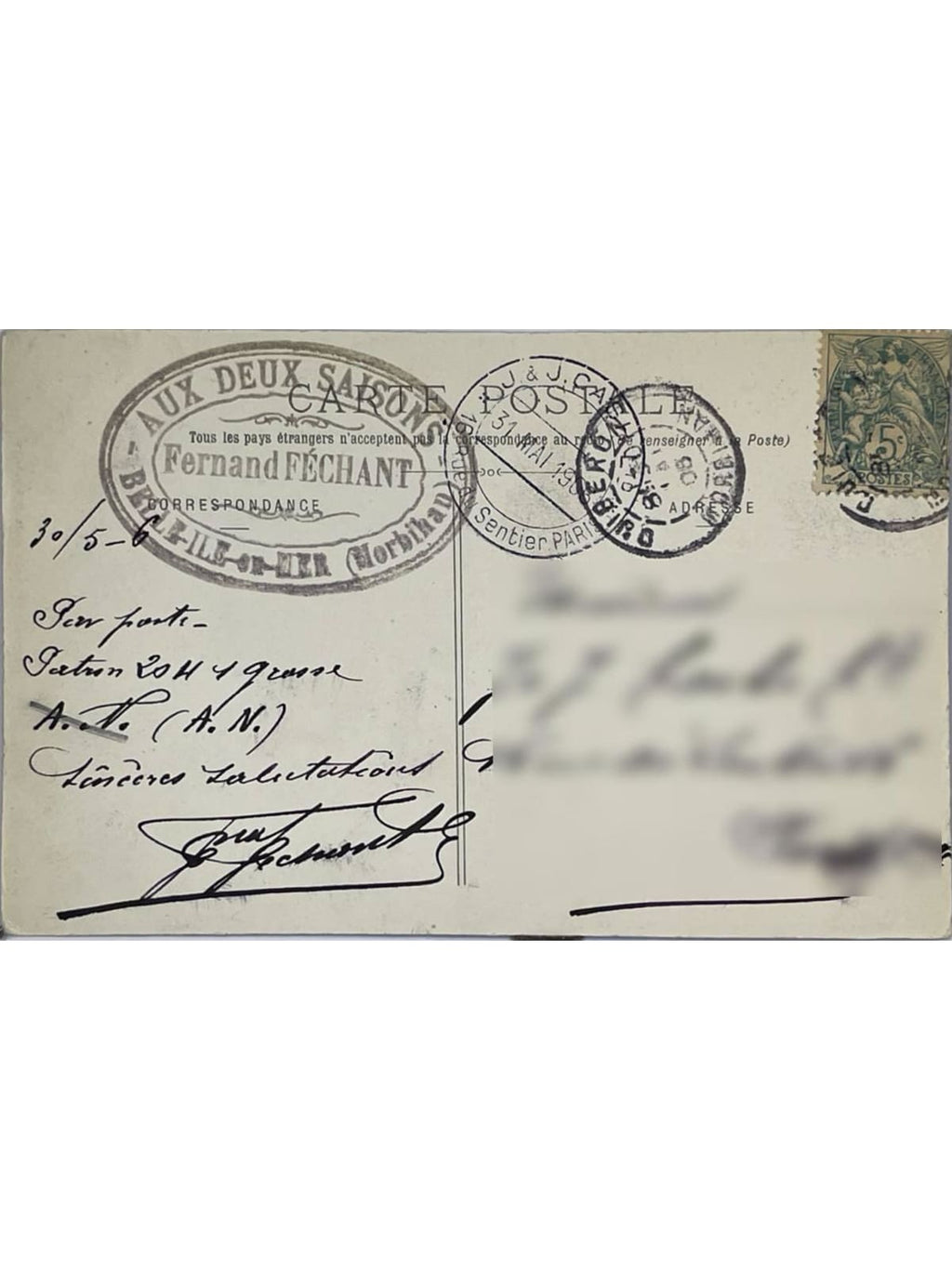 Verso de la carte postale