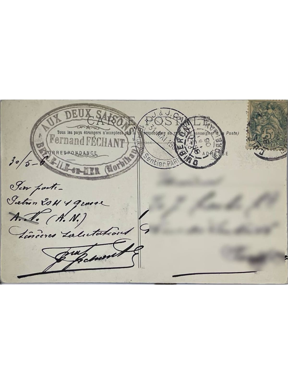 Verso de la carte postale
