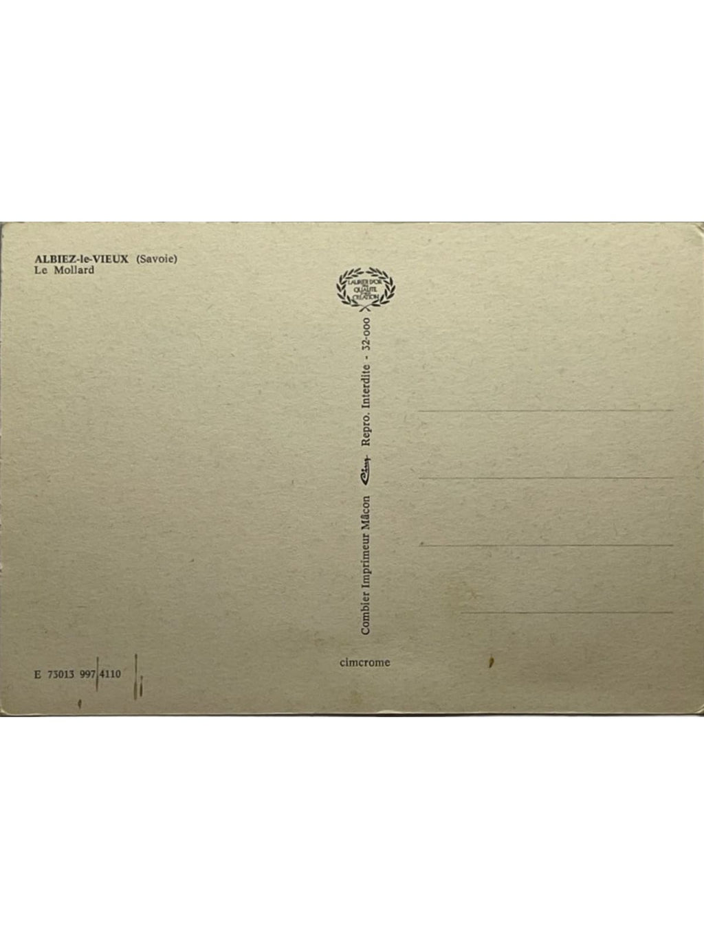 Verso de la carte postale