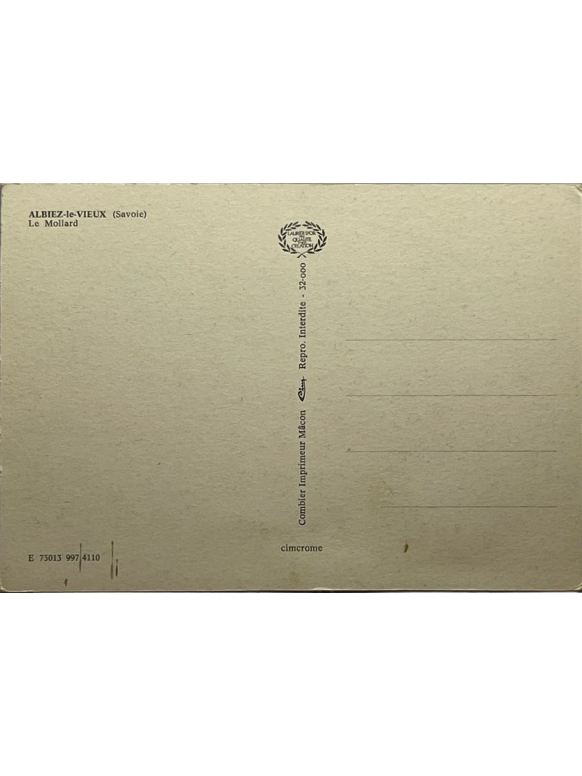 Verso de la carte postale