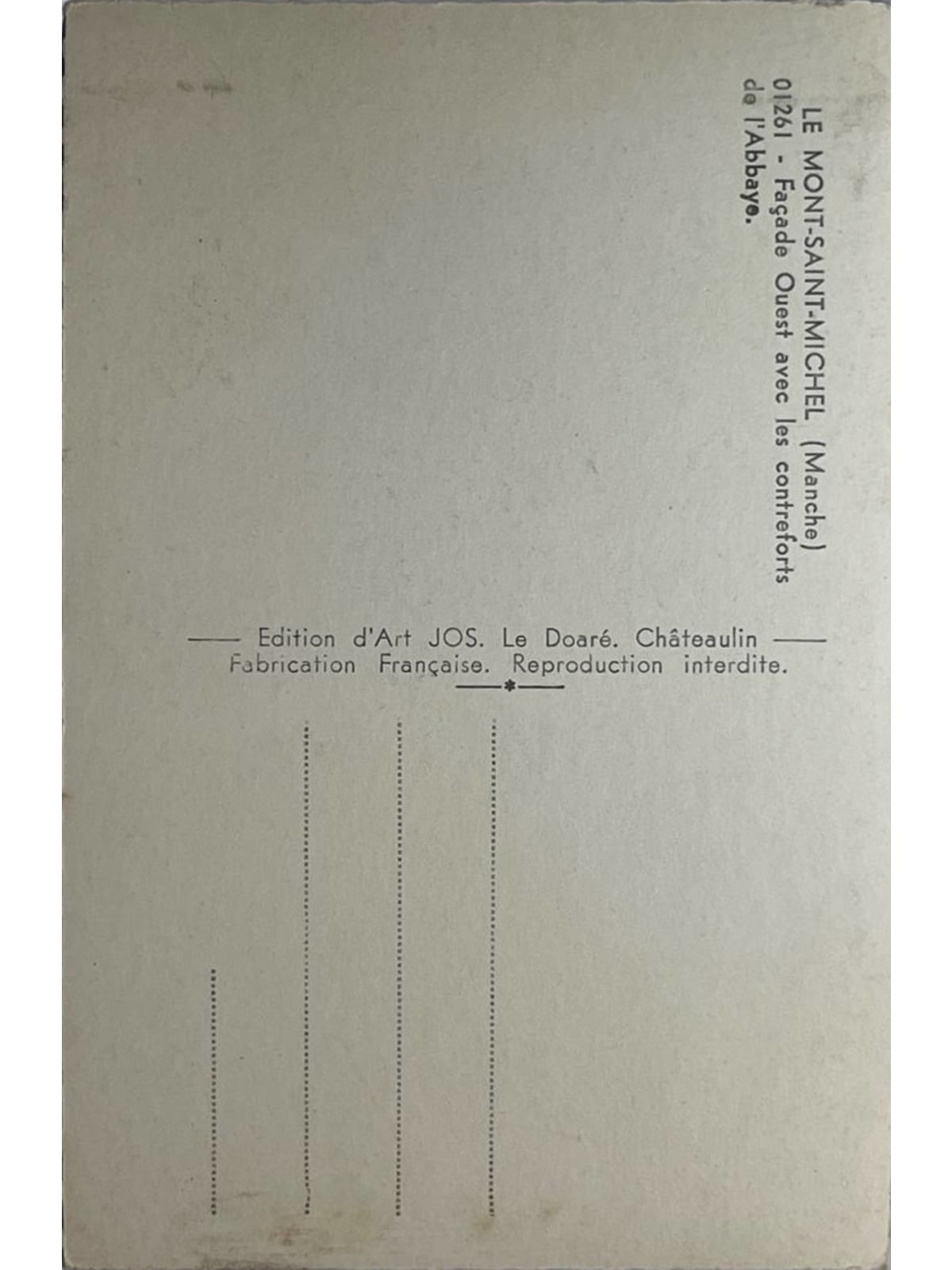 Verso de la carte postale