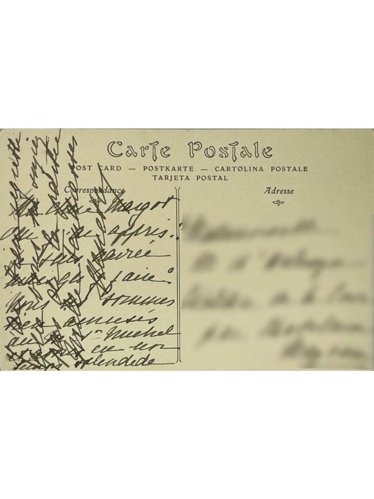 Verso de la carte postale