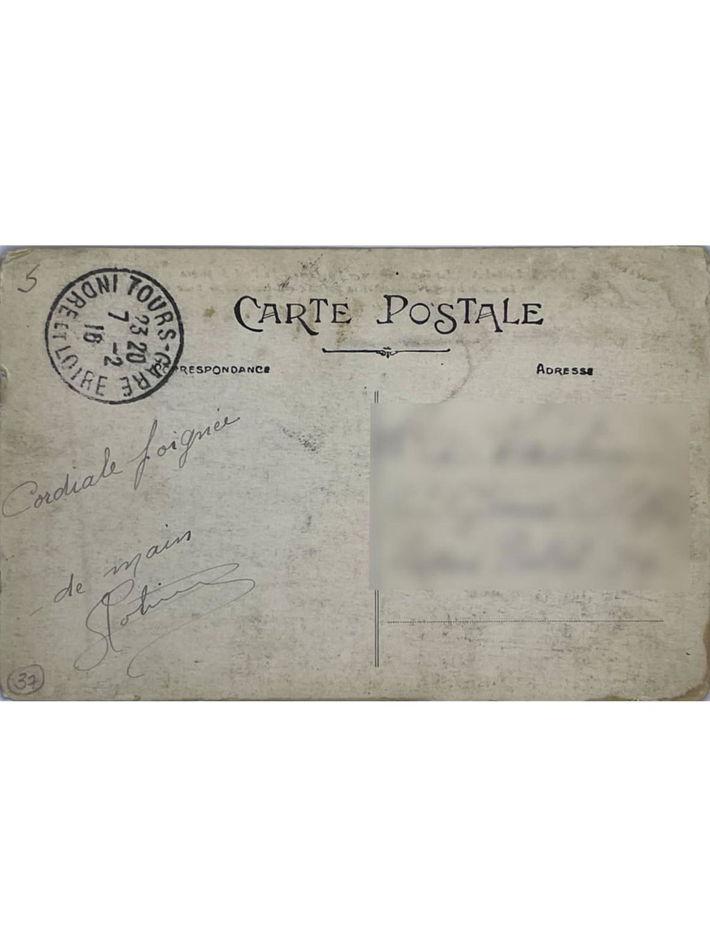 Verso de la carte postale