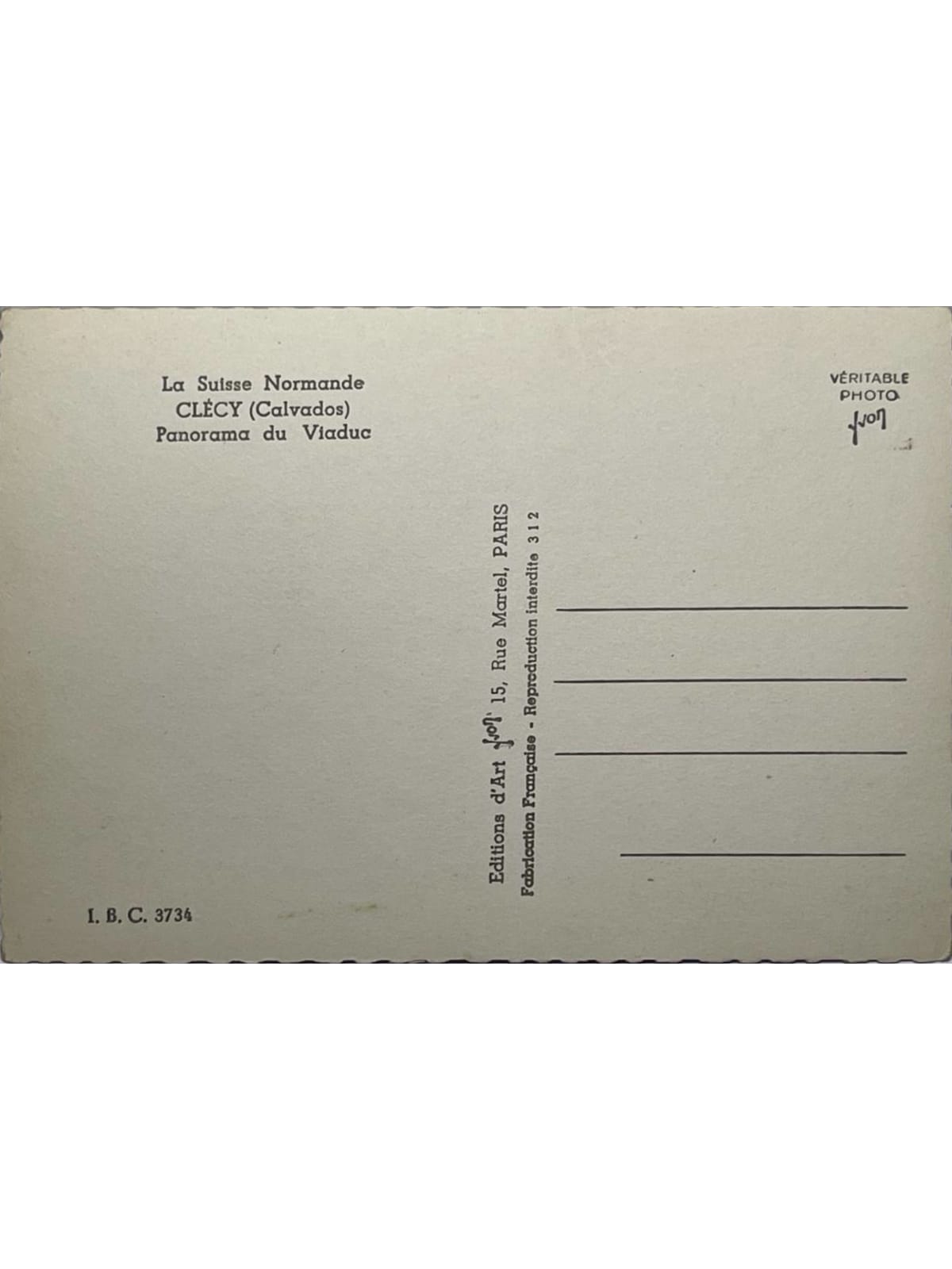 Verso de la carte postale
