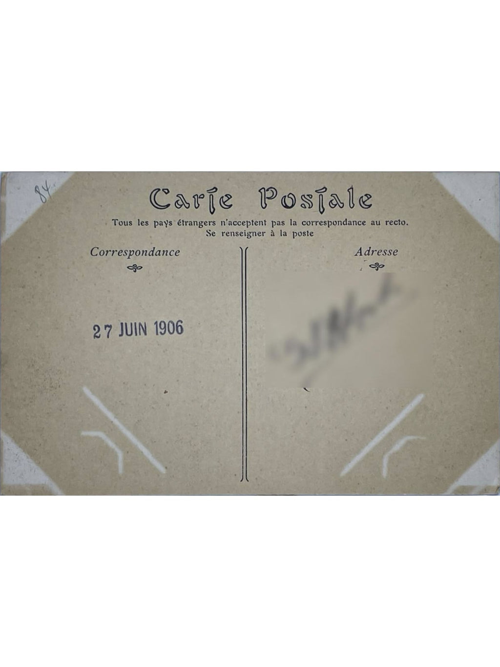 Verso de la carte postale