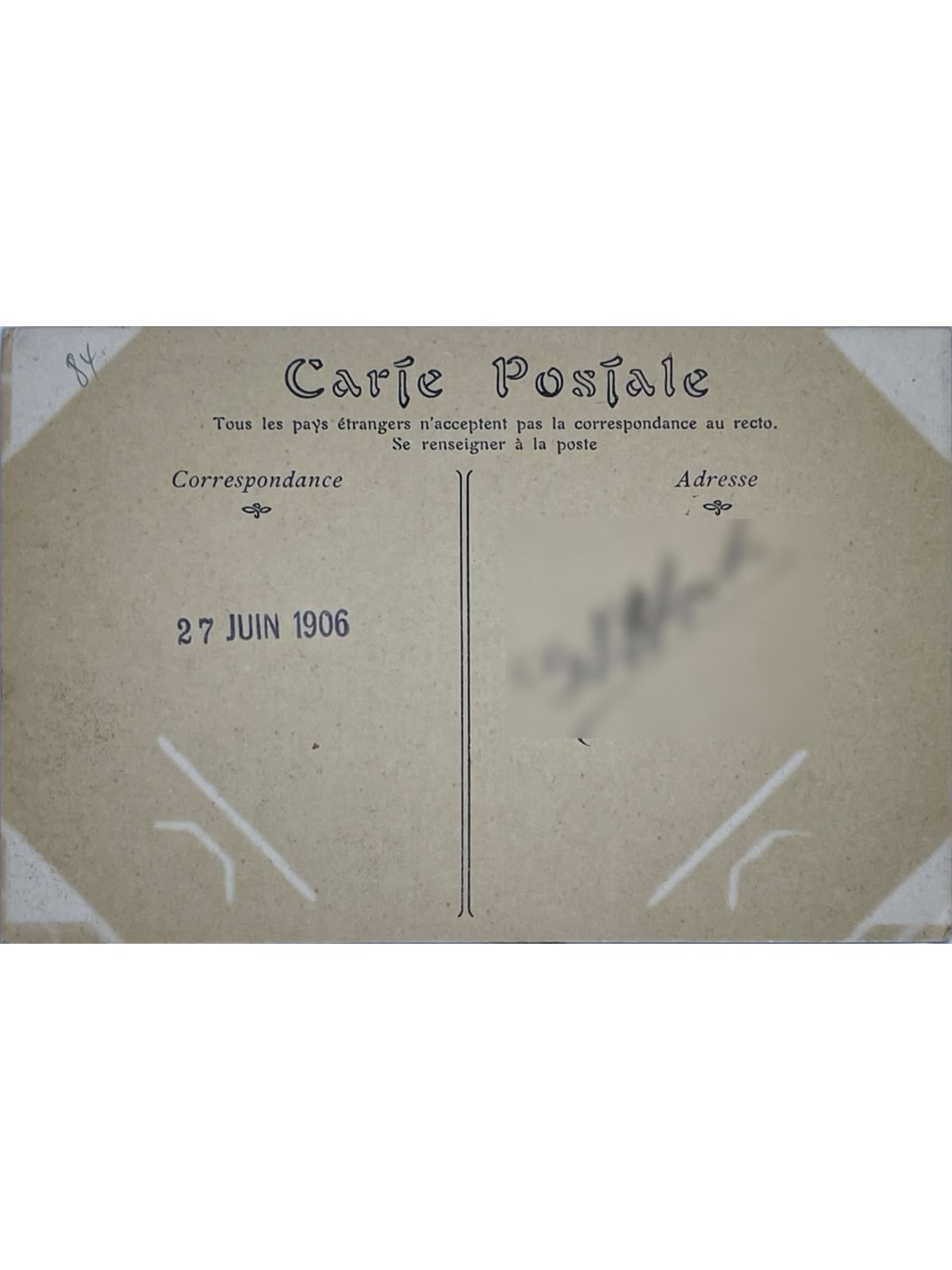 Verso de la carte postale