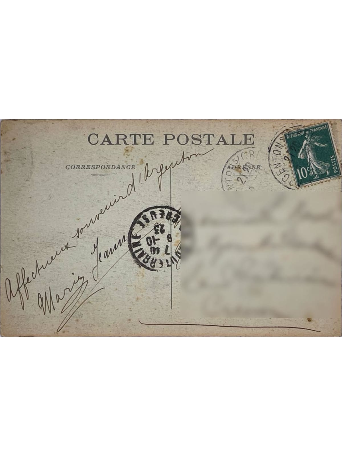 Verso de la carte postale
