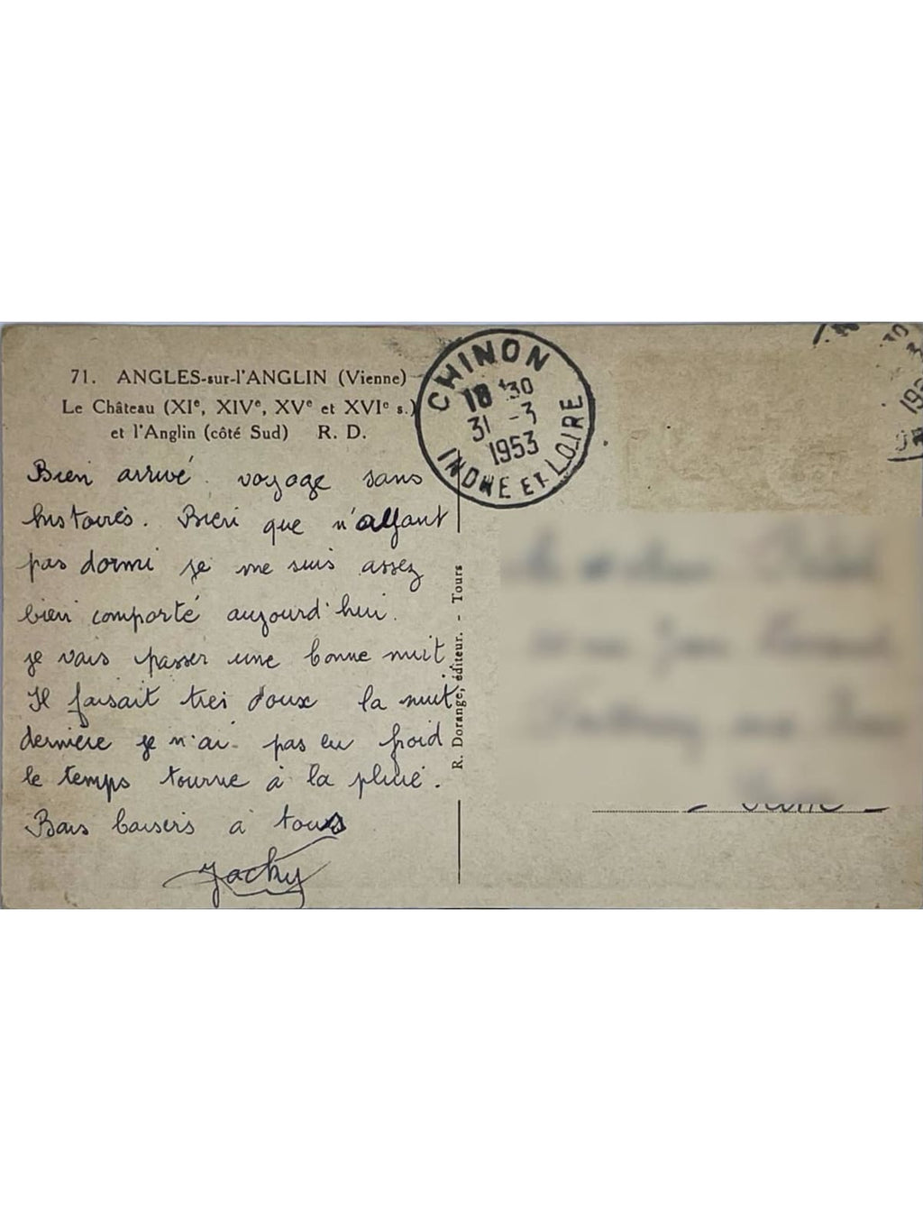 Verso de la carte postale