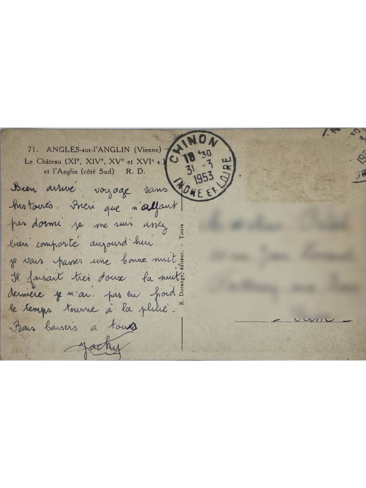 Verso de la carte postale