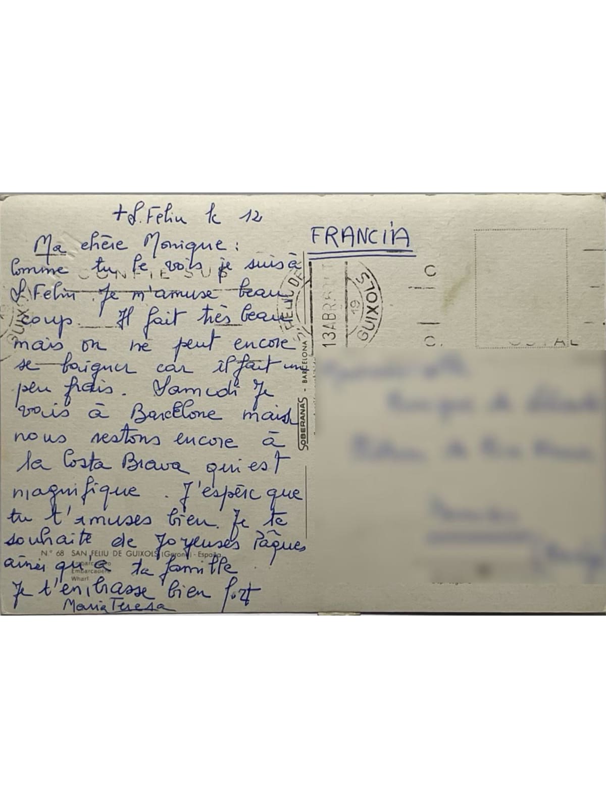 Verso de la carte postale