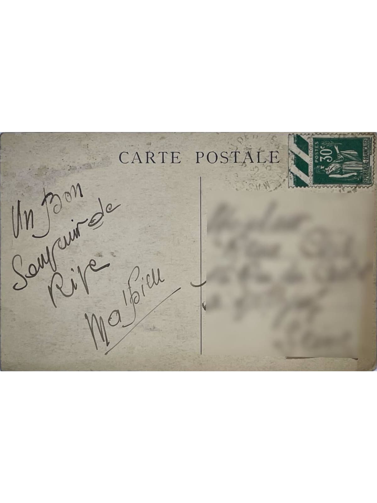 Verso de la carte postale
