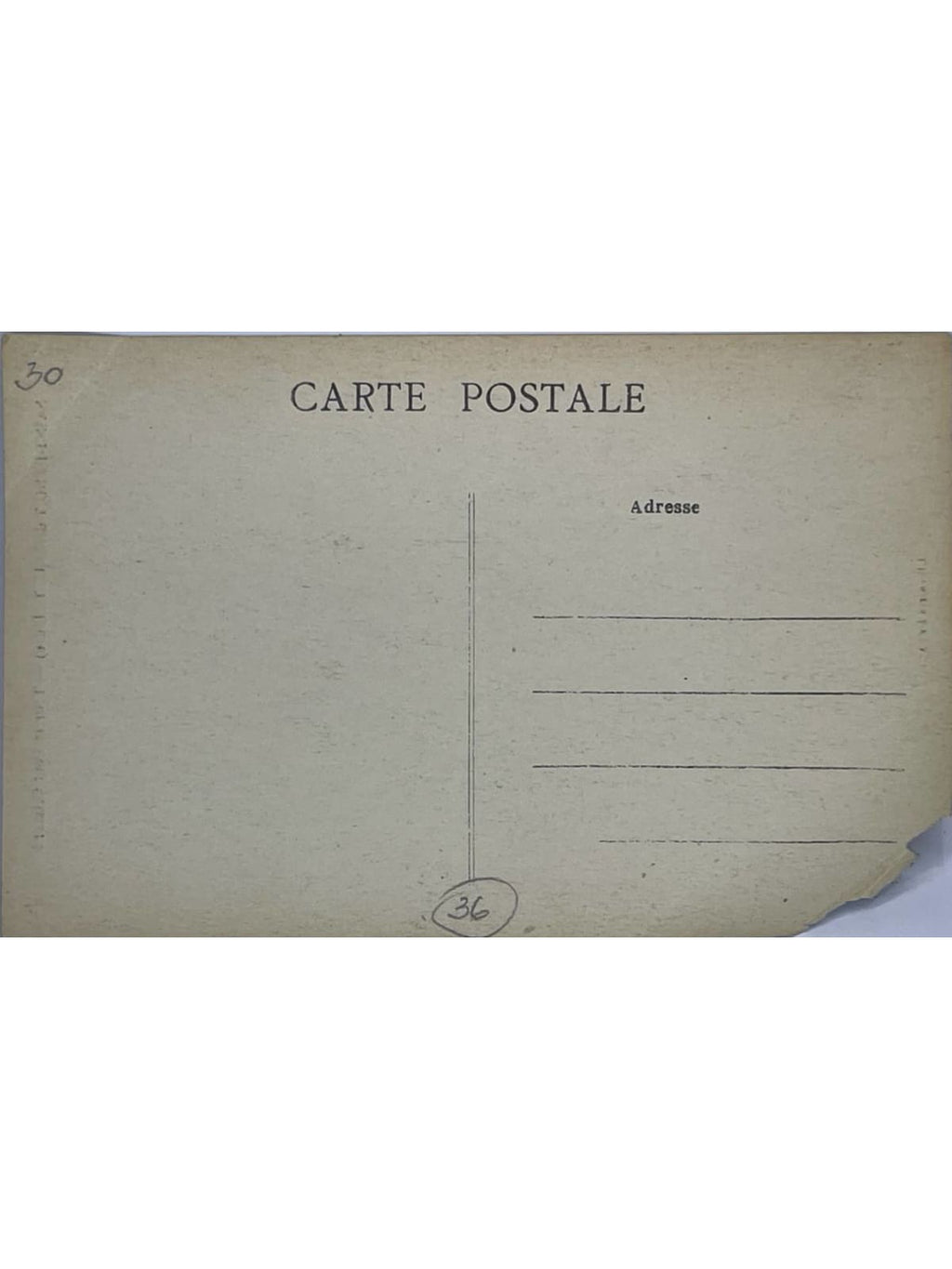 Verso de la carte postale