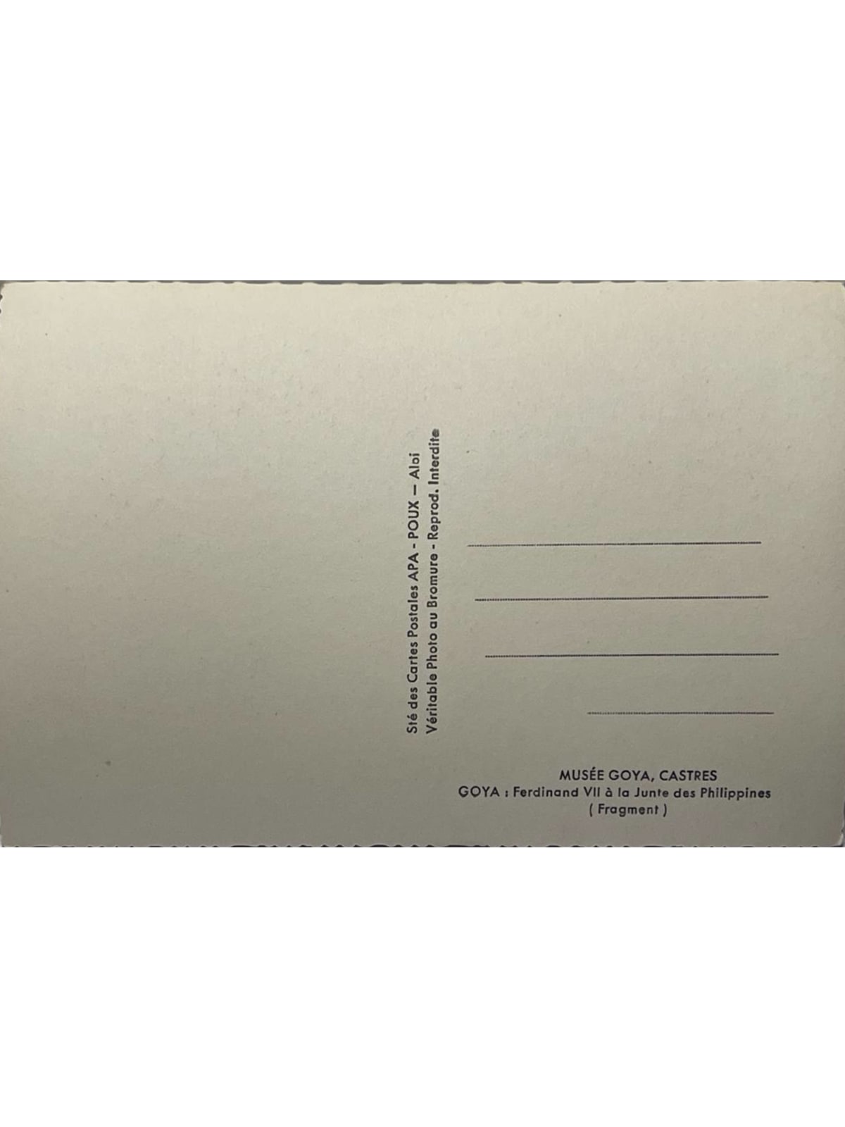 Verso de la carte postale