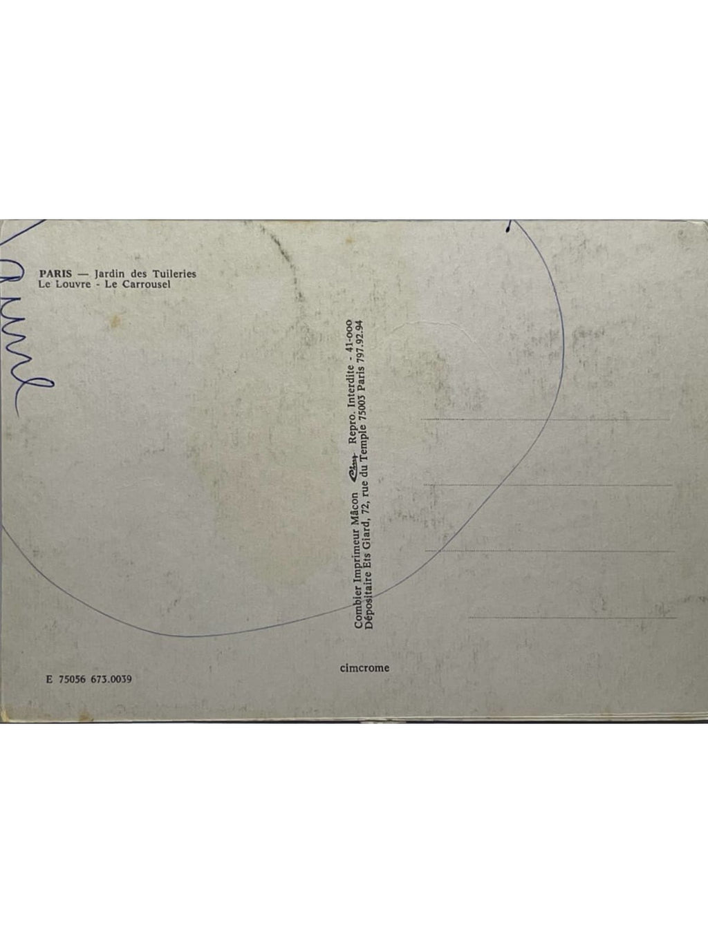 Verso de la carte postale