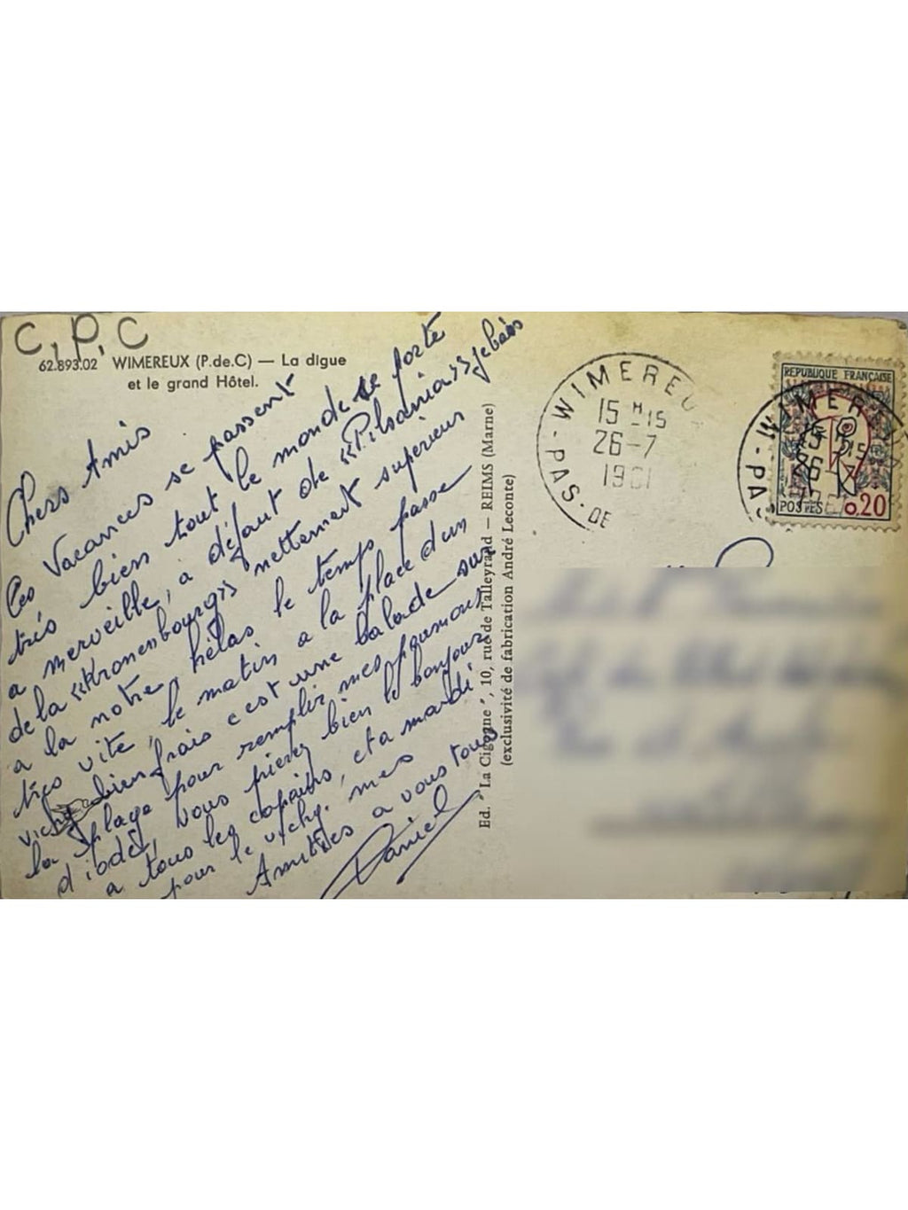 Verso de la carte postale