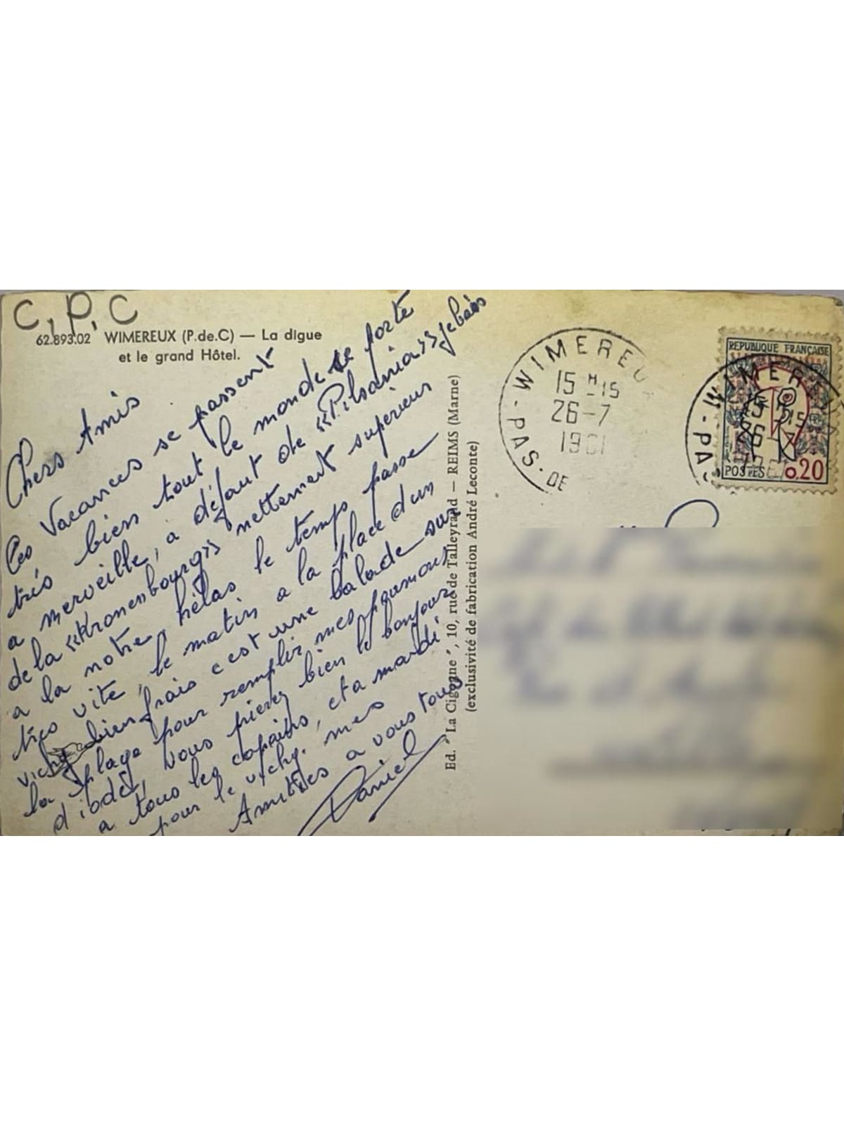 Verso de la carte postale