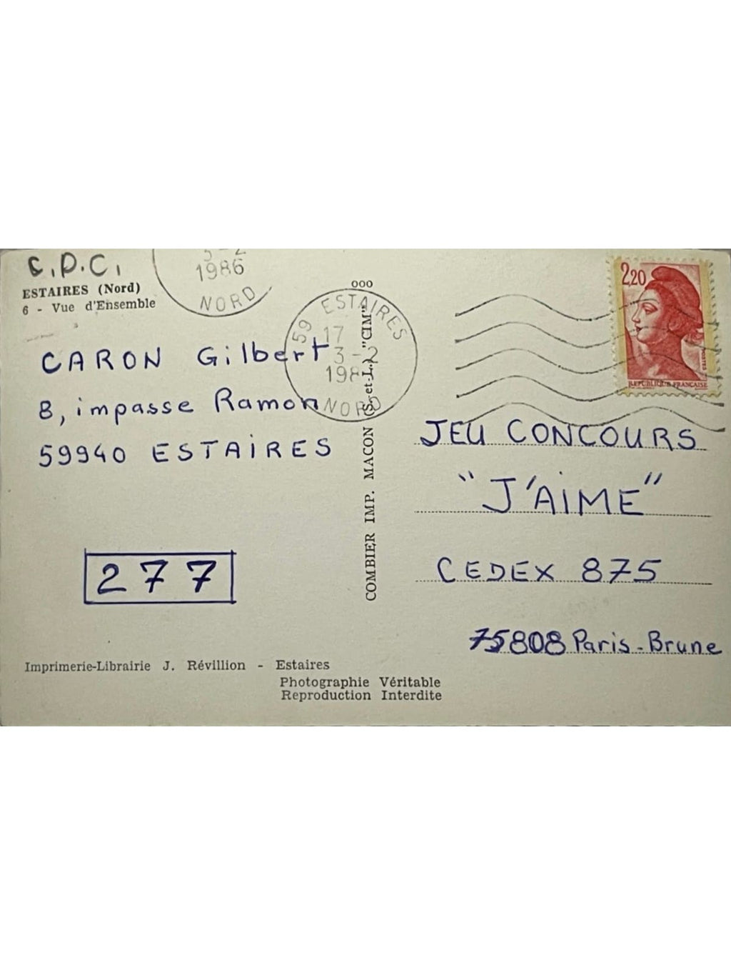 Verso de la carte postale