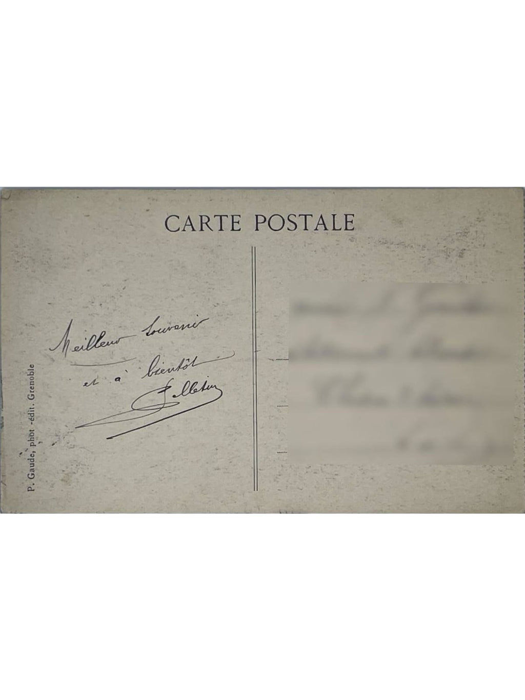 Verso de la carte postale