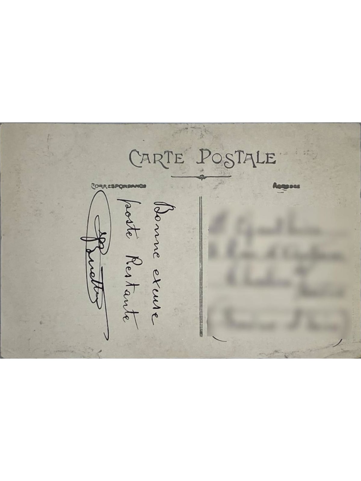 Verso de la carte postale