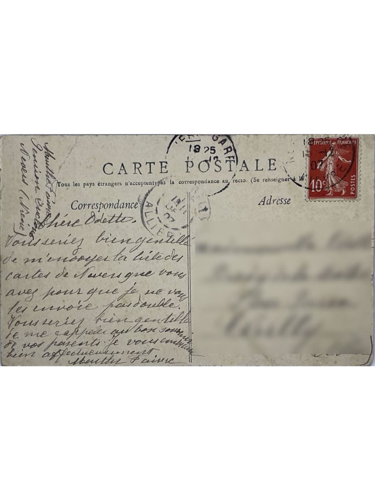 Verso de la carte postale