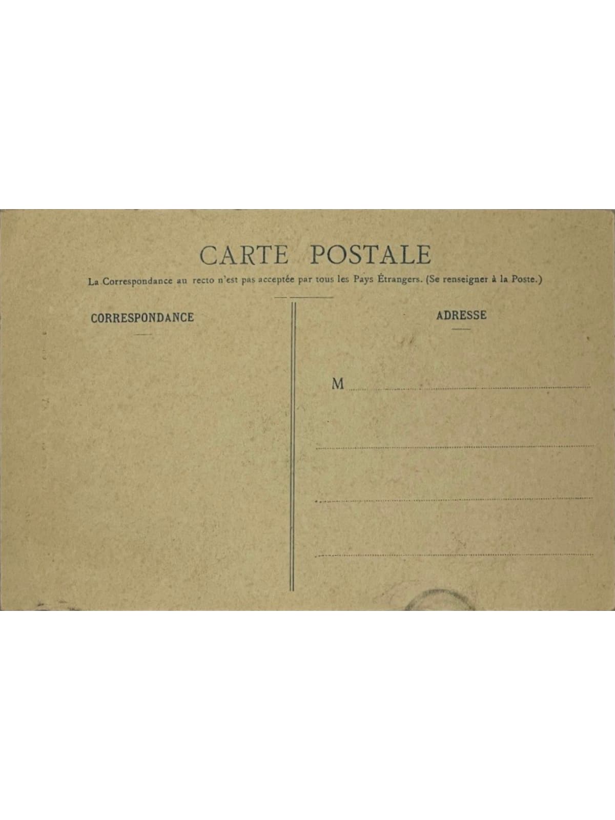 Verso de la carte postale