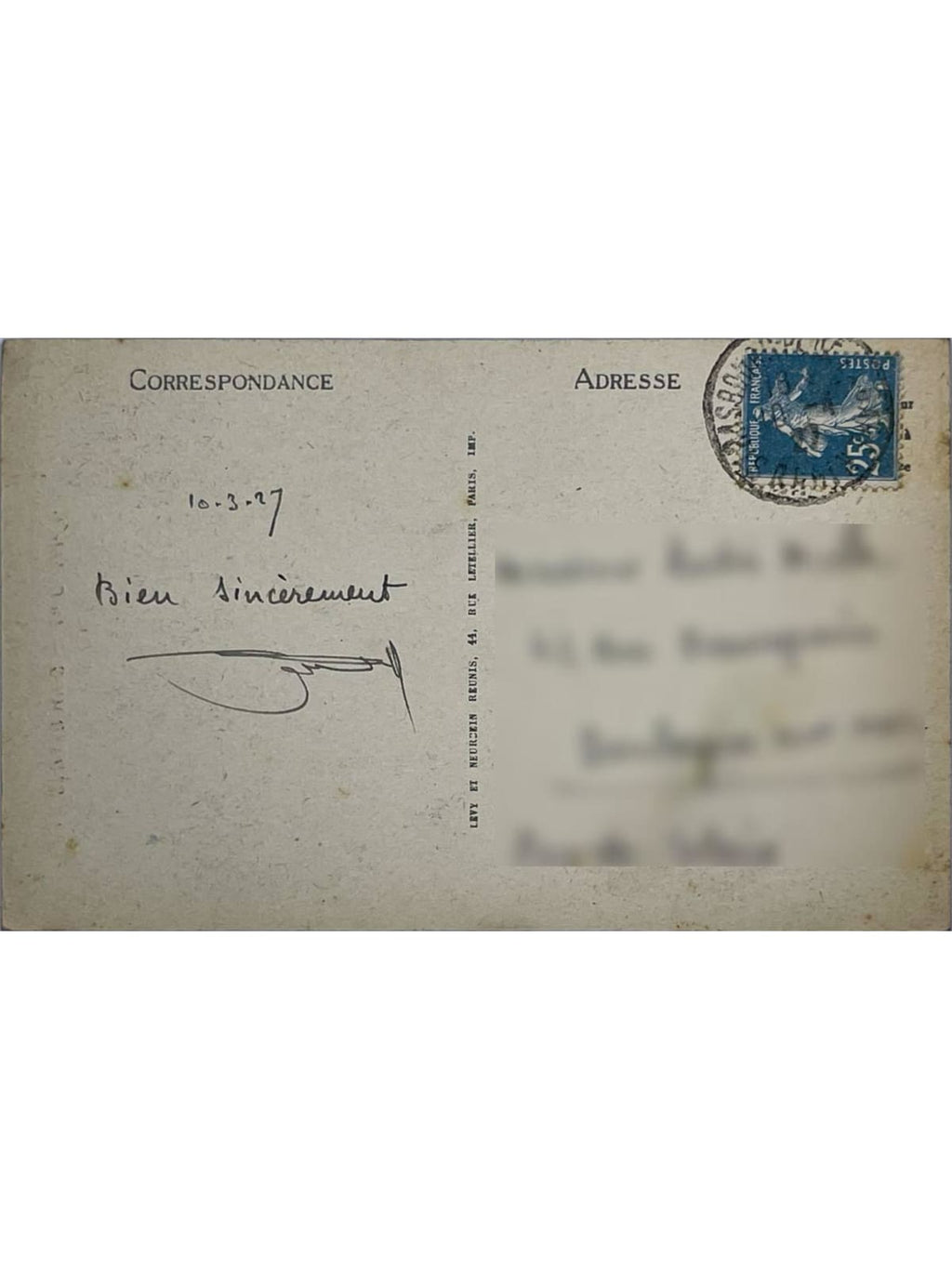 Verso de la carte postale