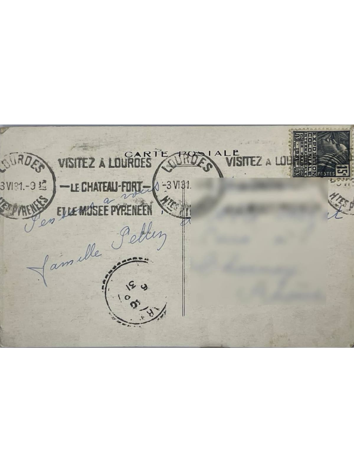 Verso de la carte postale