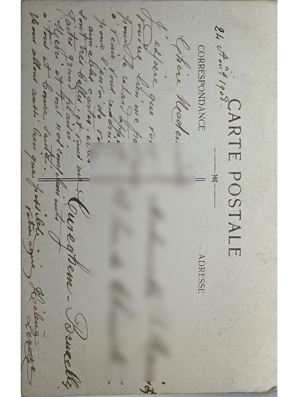 Verso de la carte postale
