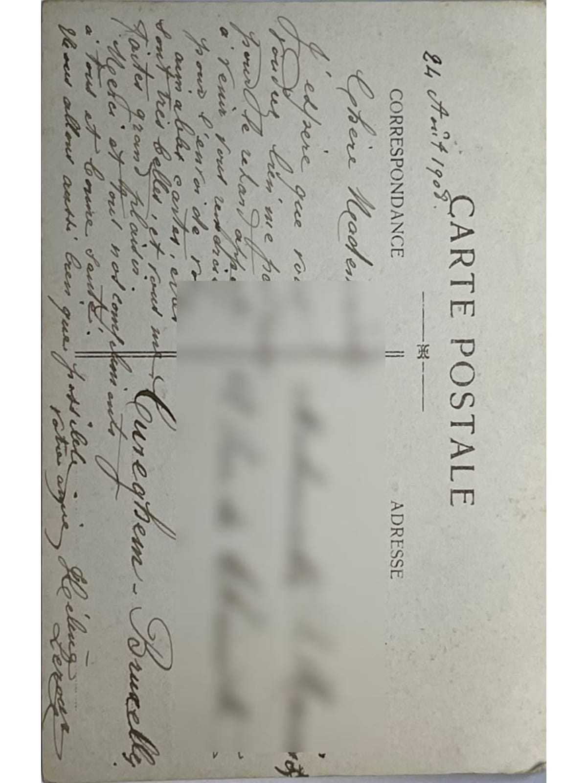 Verso de la carte postale