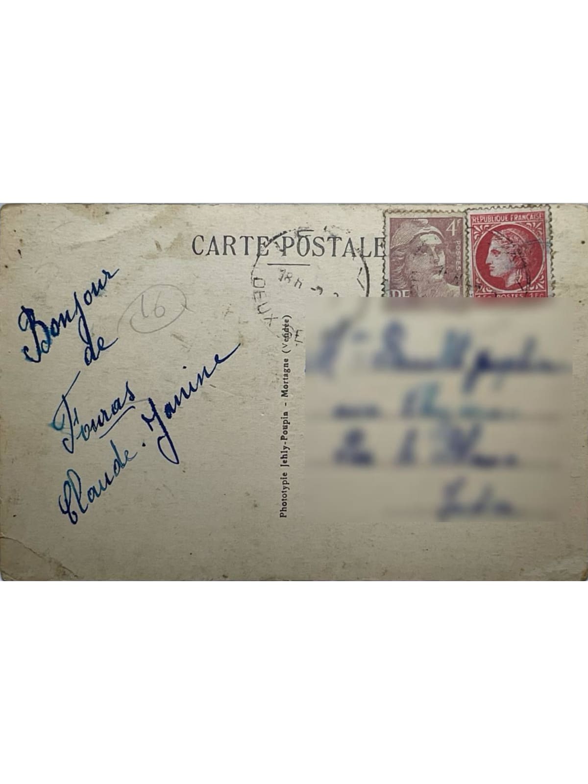 Verso de la carte postale