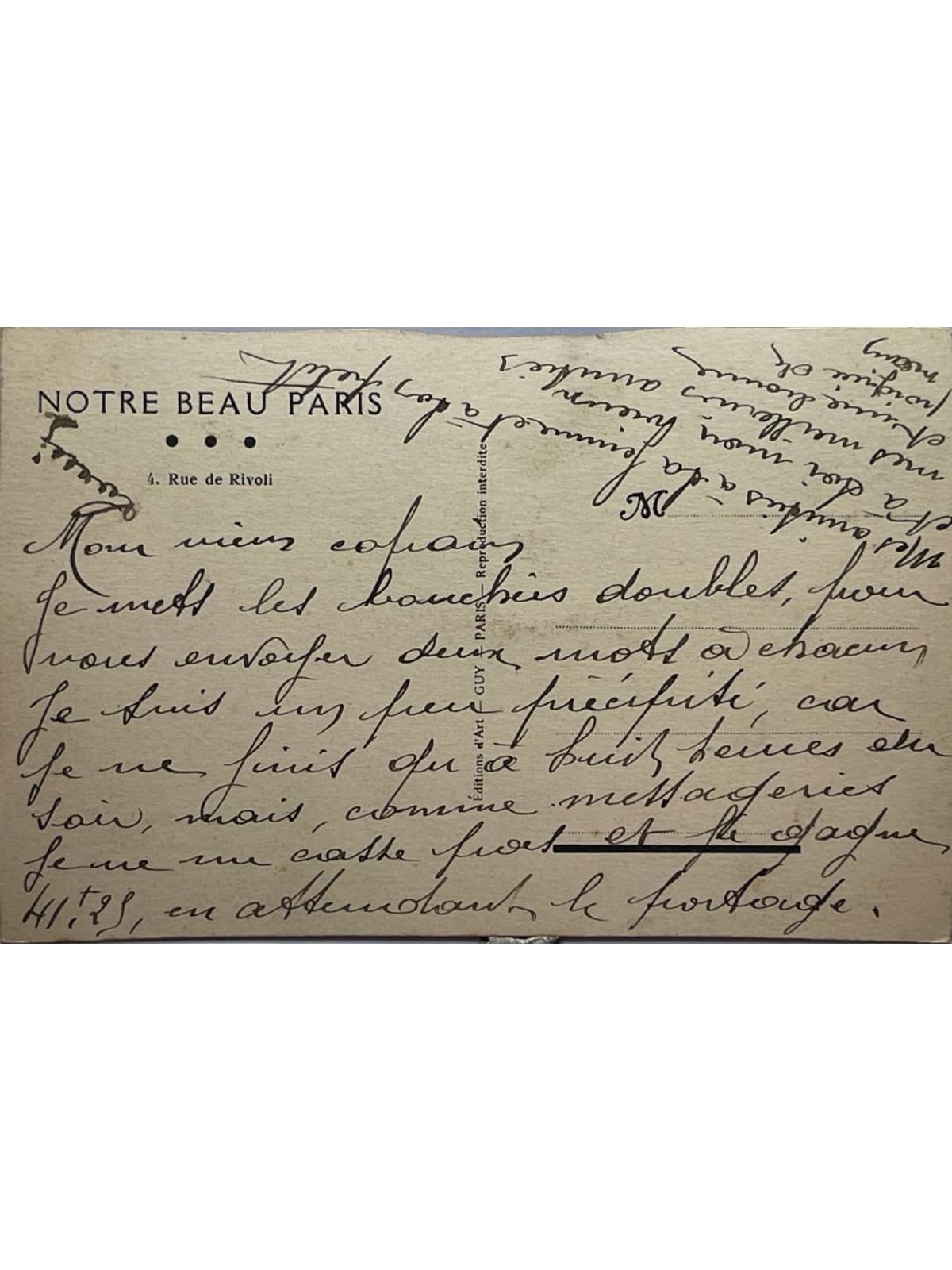 Verso de la carte postale