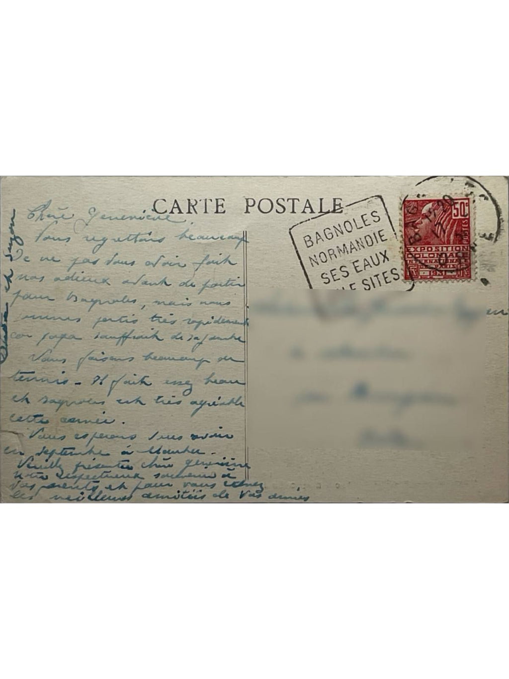 Verso de la carte postale
