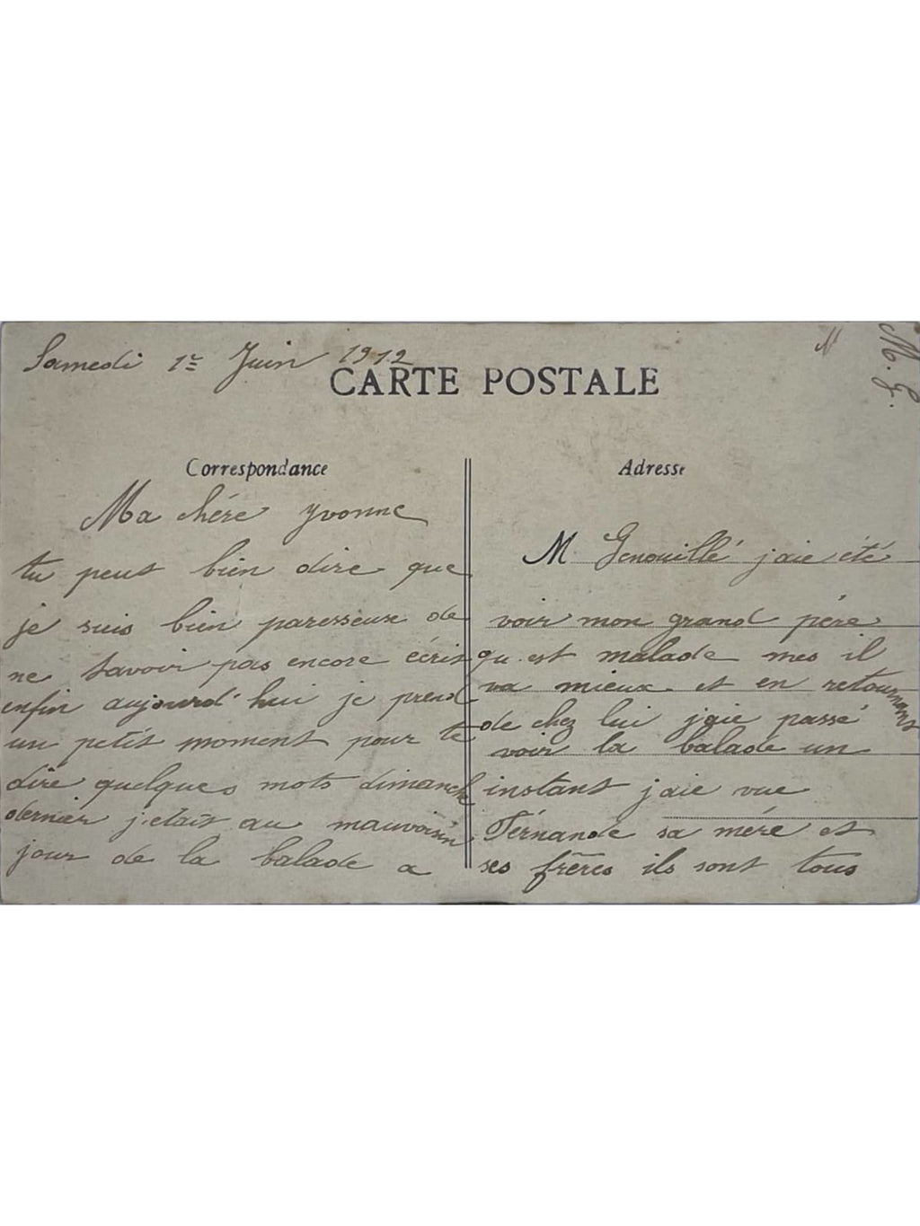 Verso de la carte postale