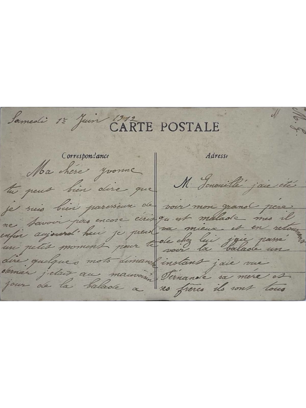 Verso de la carte postale
