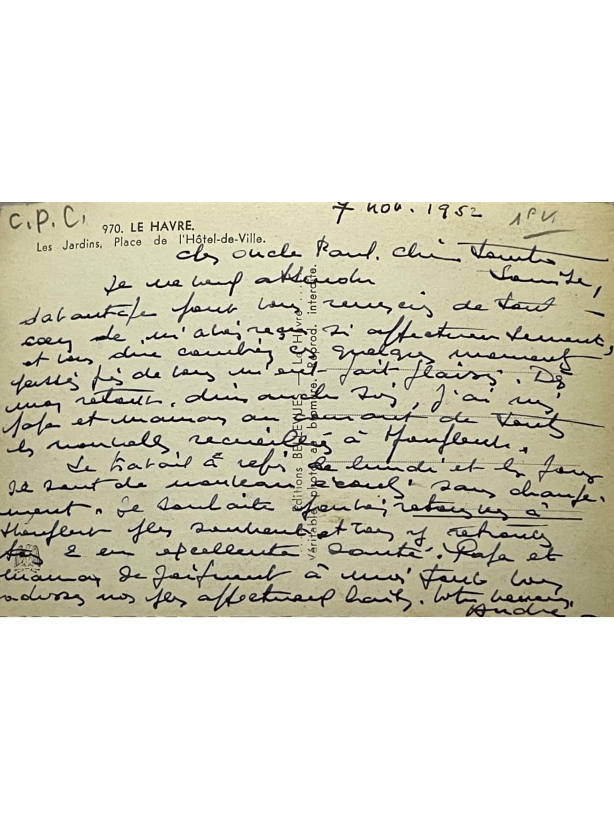 Verso de la carte postale