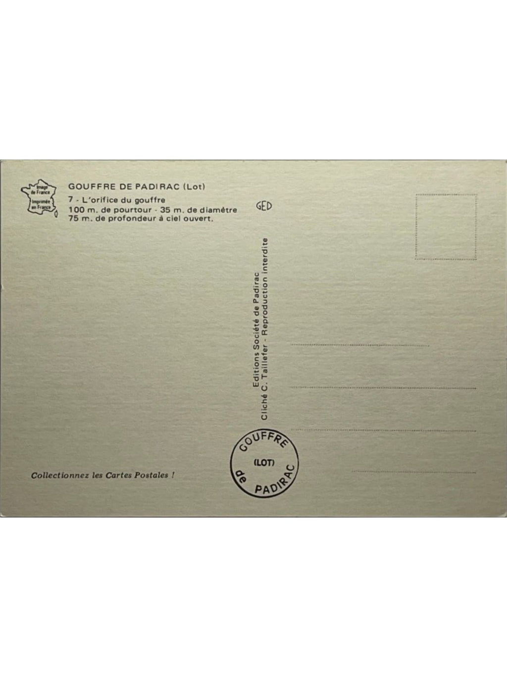 Verso de la carte postale
