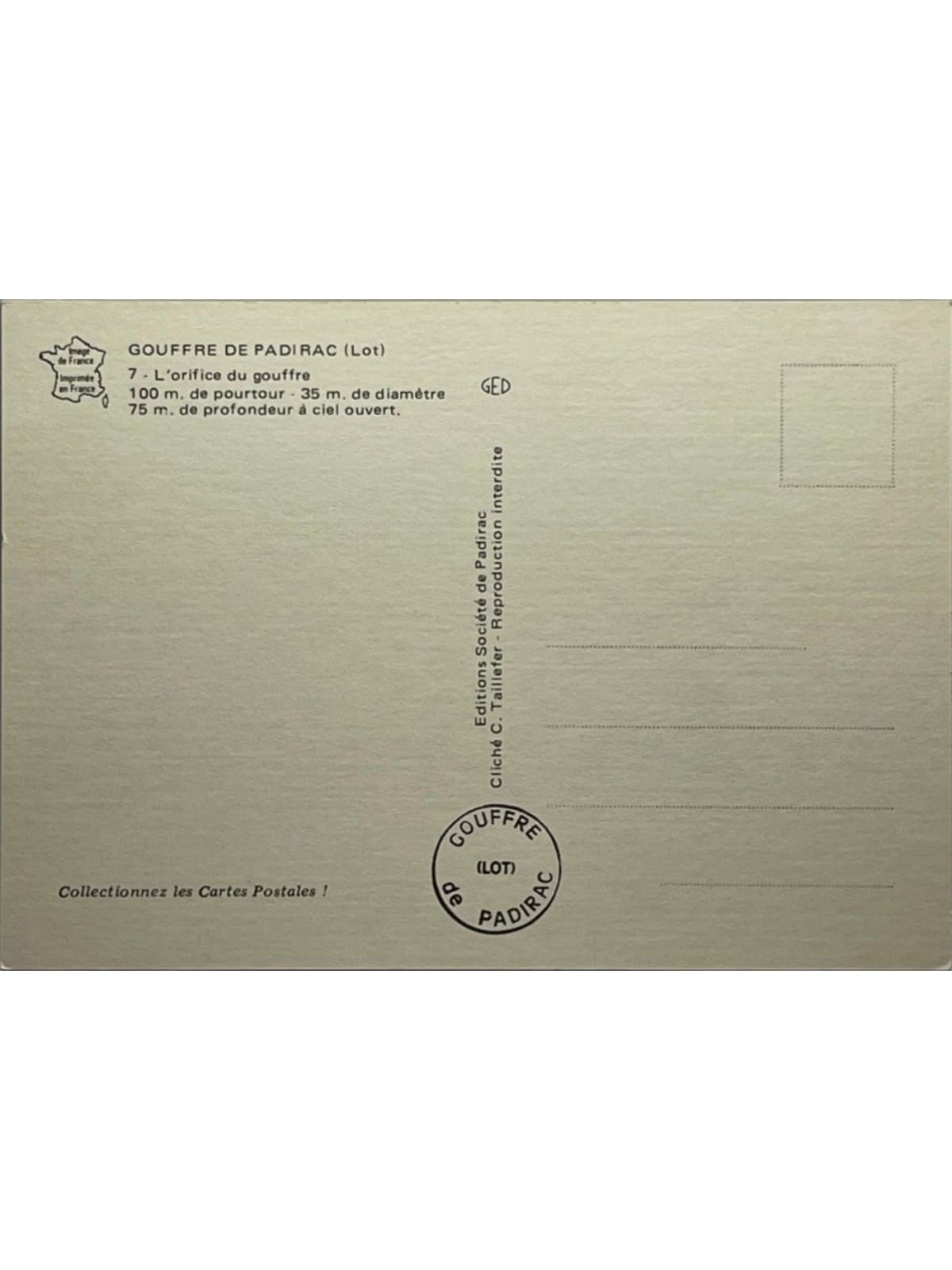 Verso de la carte postale