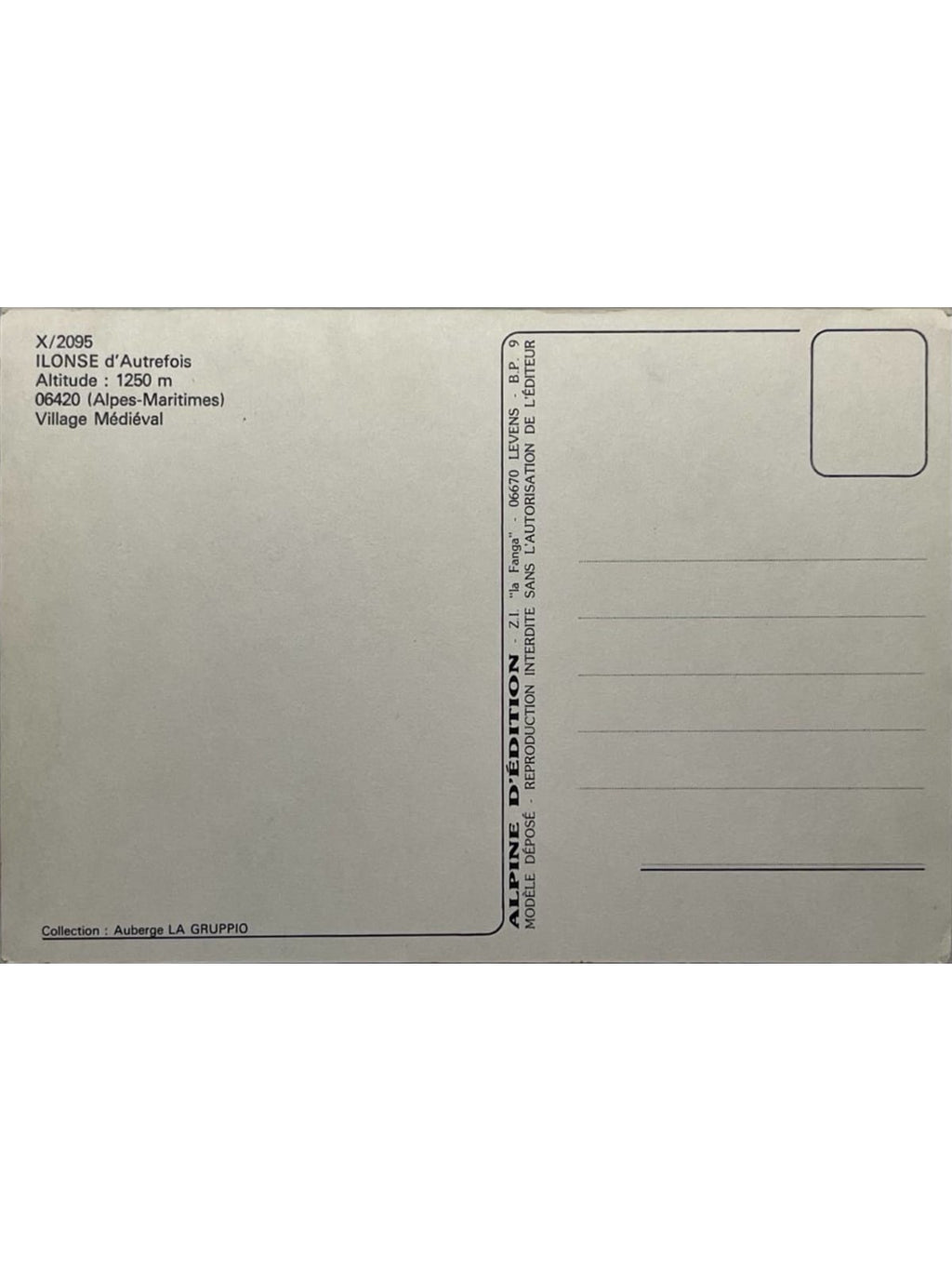 Verso de la carte postale