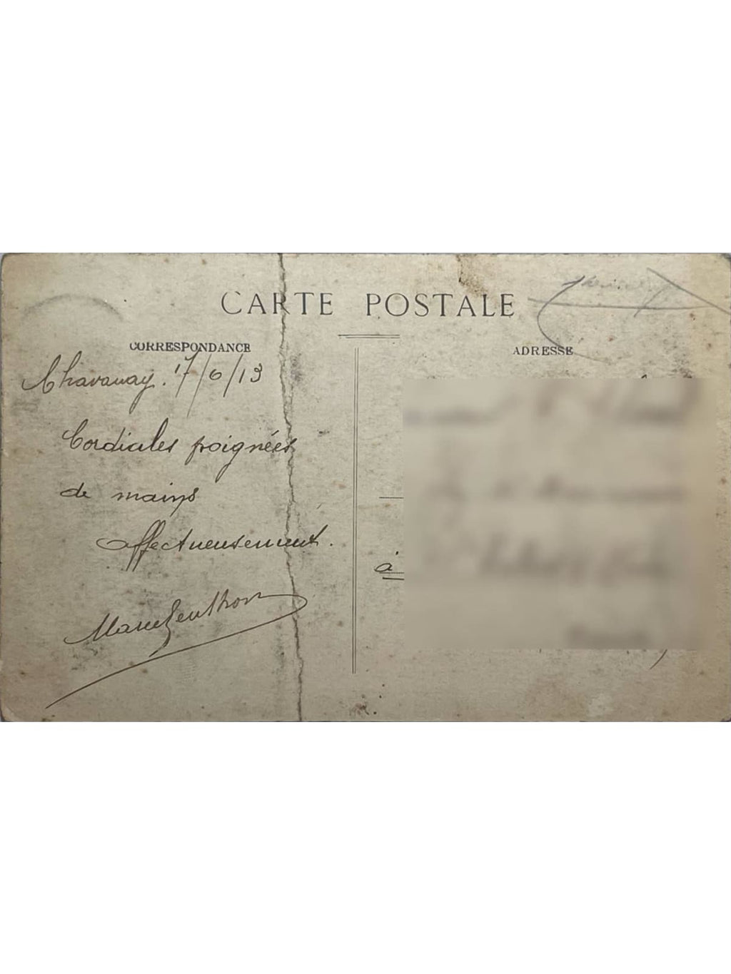 Verso de la carte postale