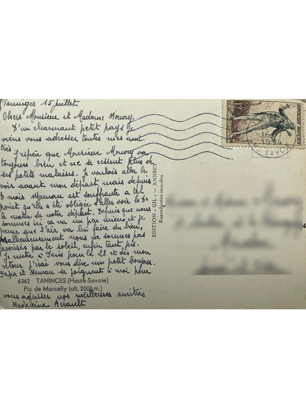 Verso de la carte postale