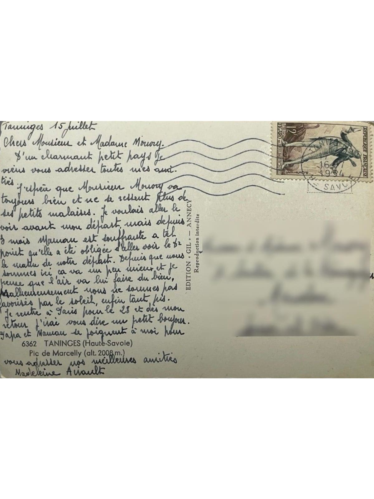Verso de la carte postale