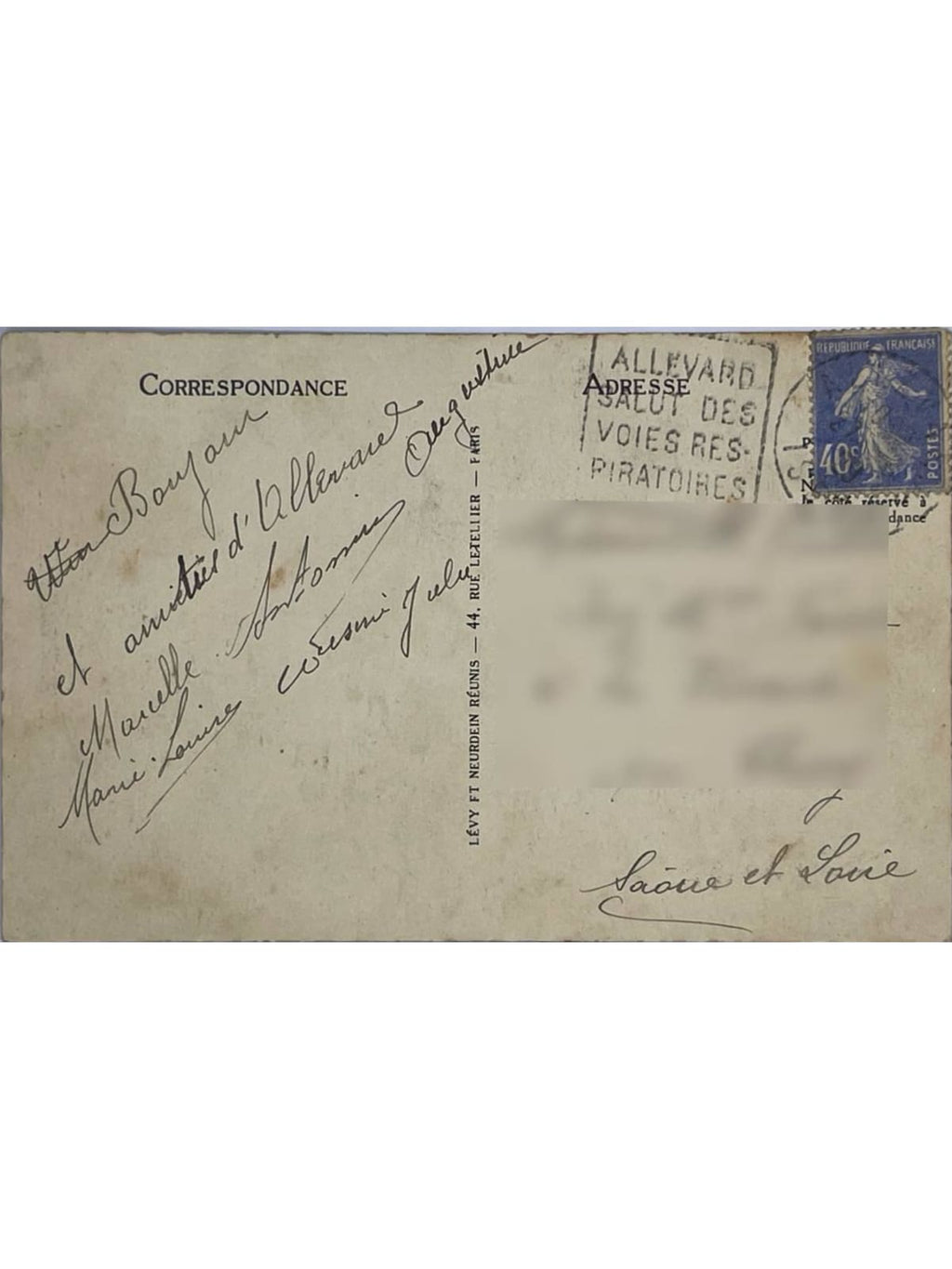 Verso de la carte postale