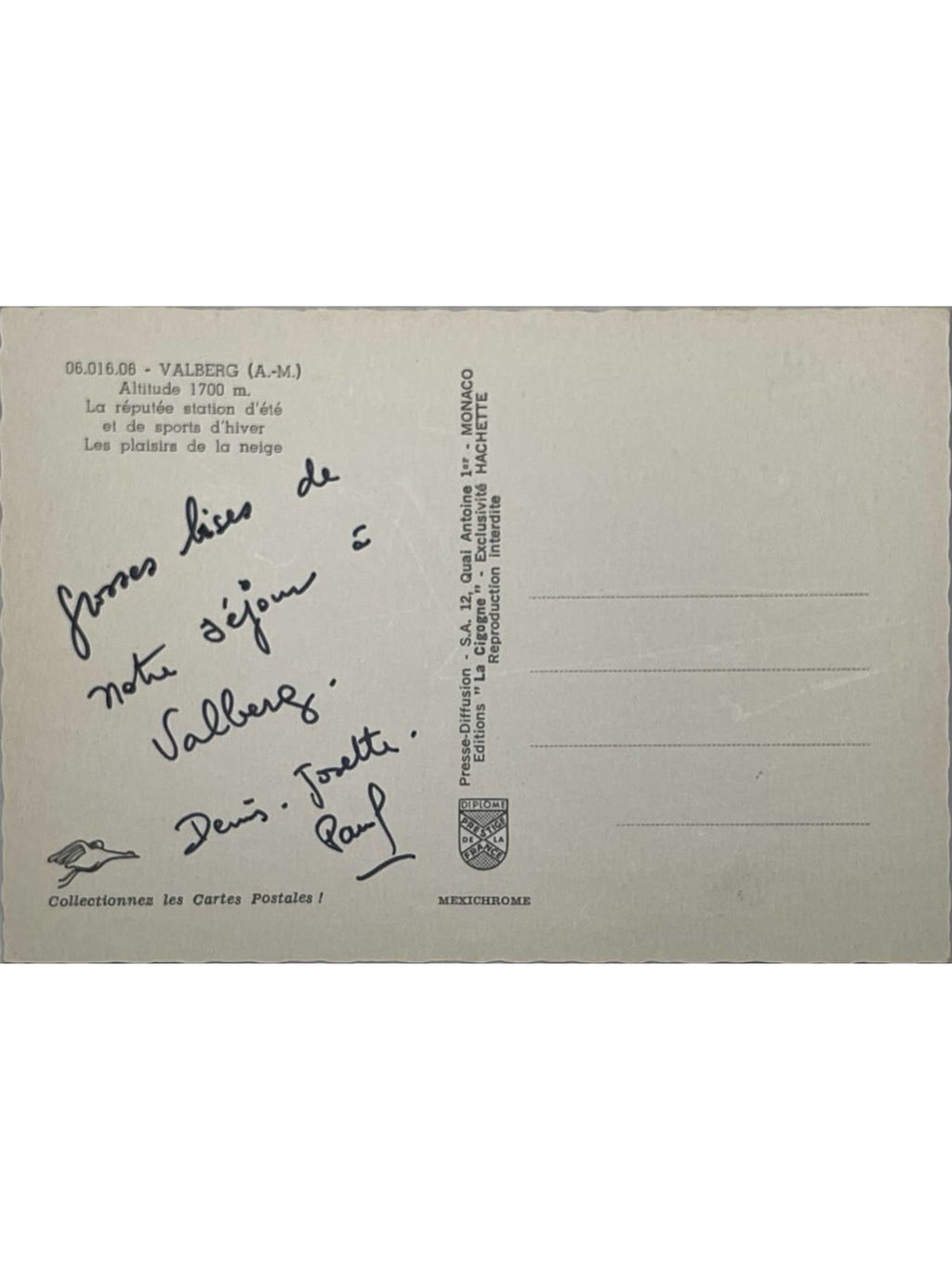 Verso de la carte postale