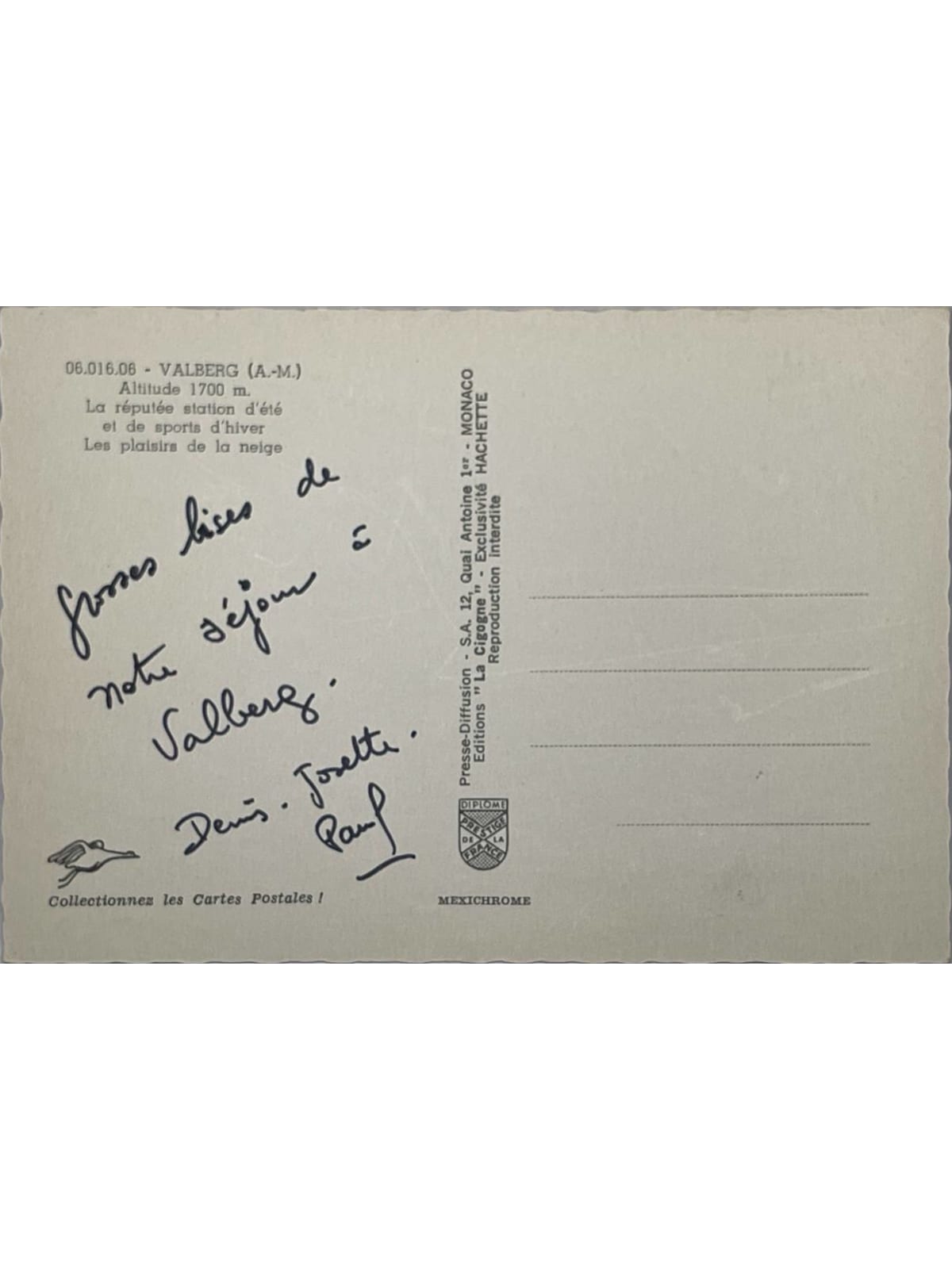 Verso de la carte postale