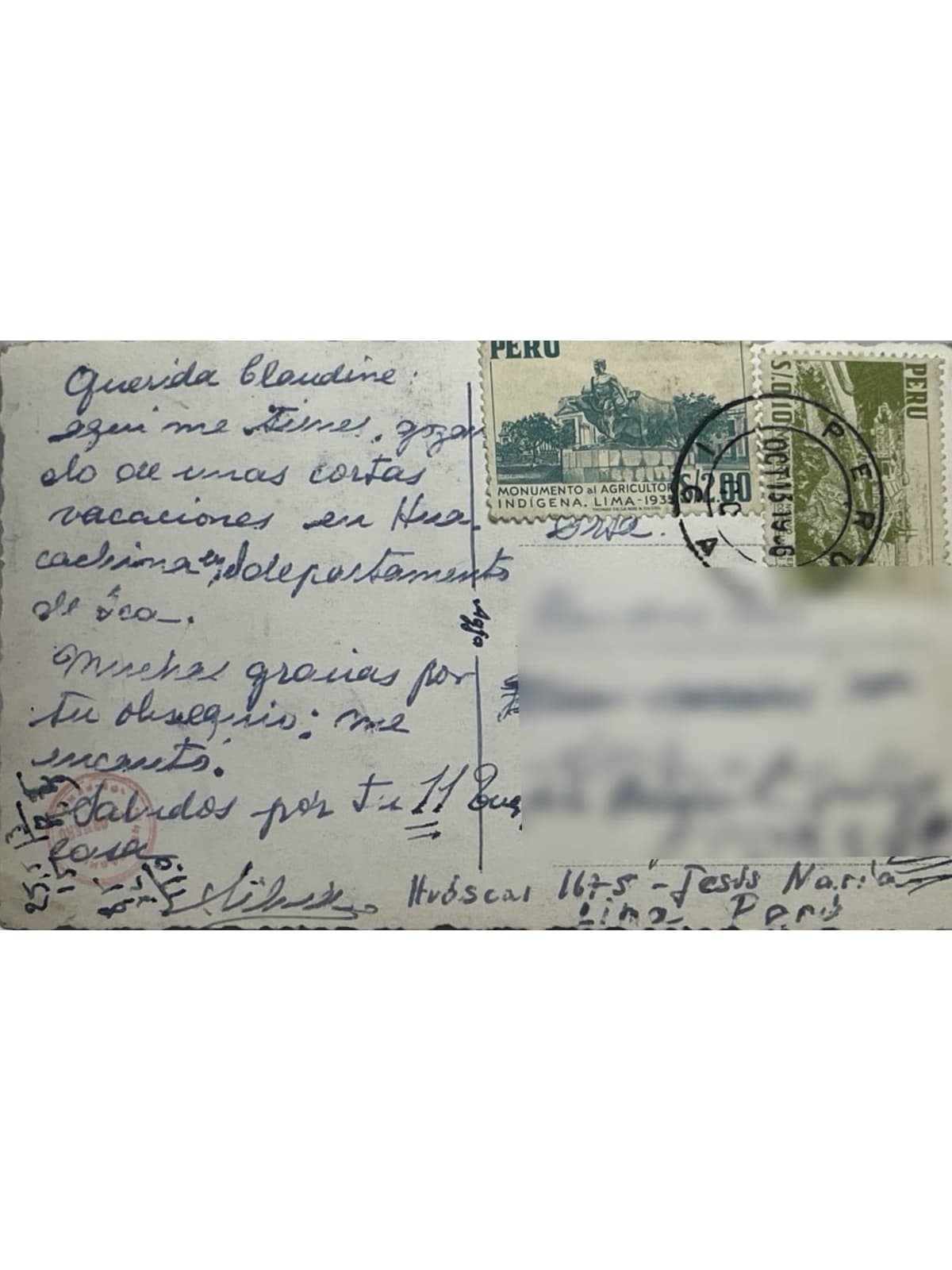 Verso de la carte postale