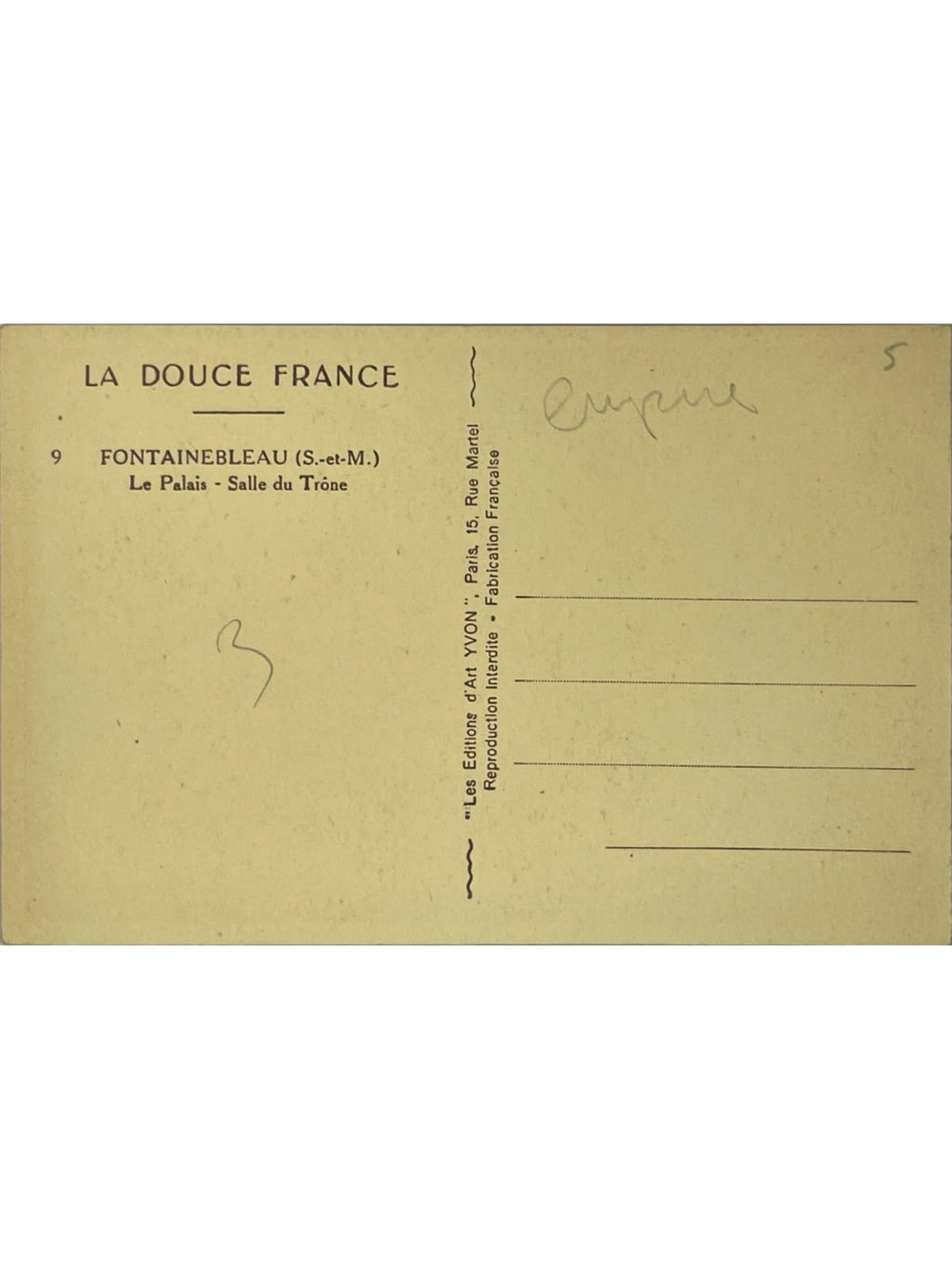 Verso de la carte postale