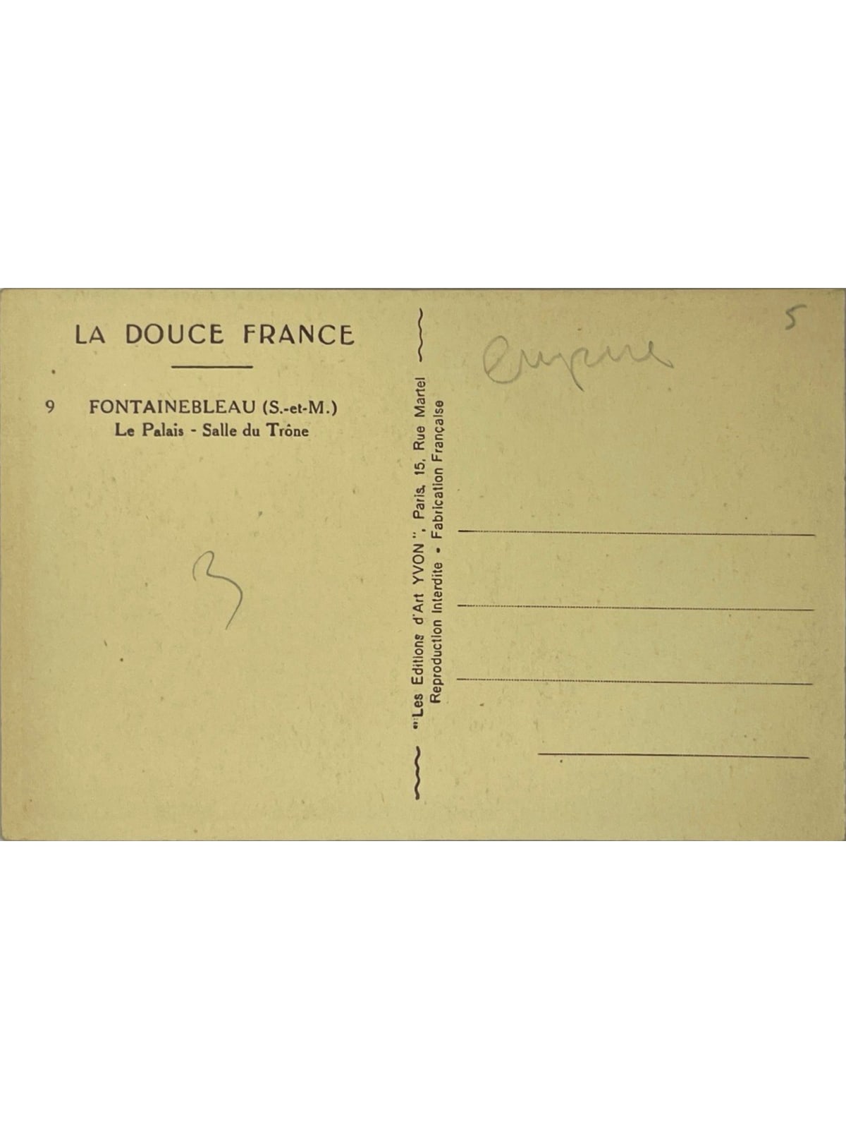 Verso de la carte postale