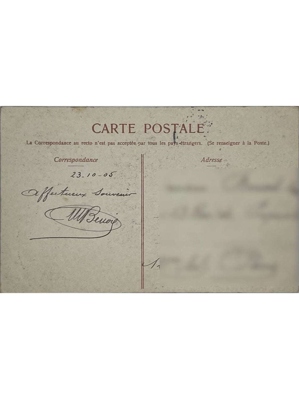 Verso de la carte postale