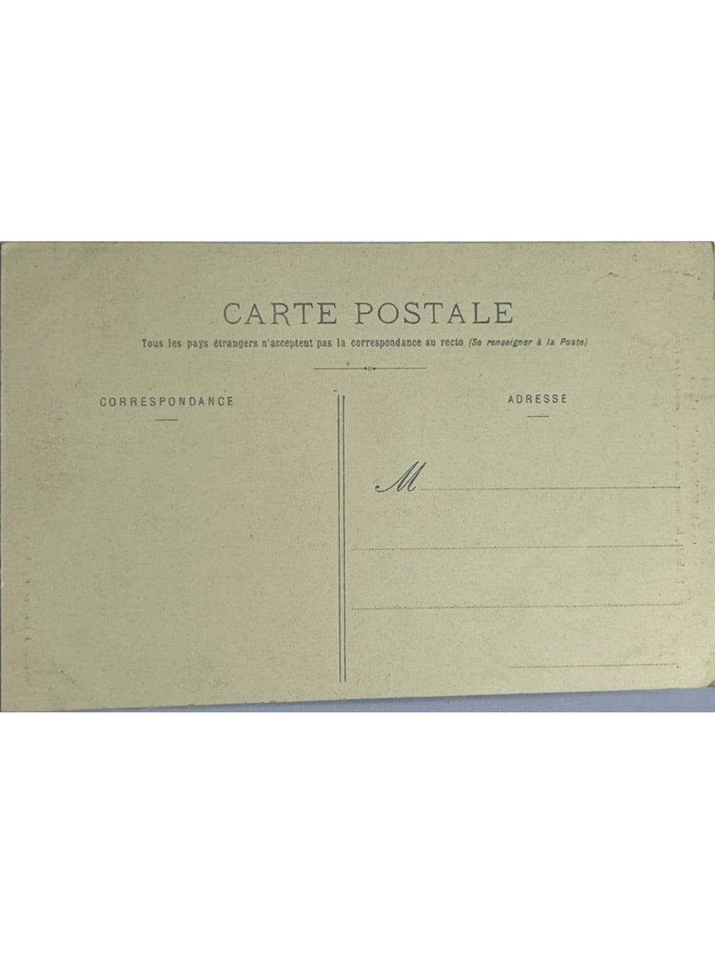 Verso de la carte postale